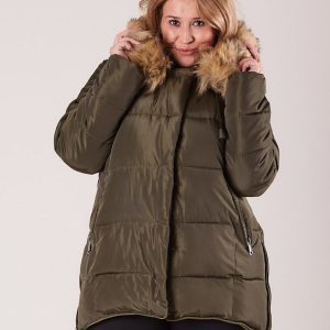 Wholesale Khaki quilted jacket for women with fur plus size