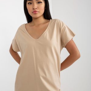 Wholesale Light beige loose basic t-shirt with V neckline Emory