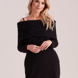 Wholesale Black cold arms dress with wide flounce