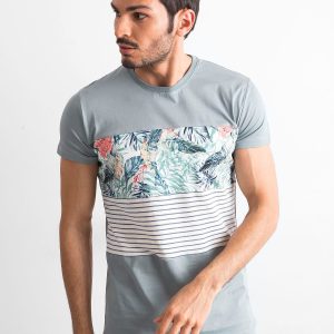 Wholesale Grey Green Men's T-Shirt with Print