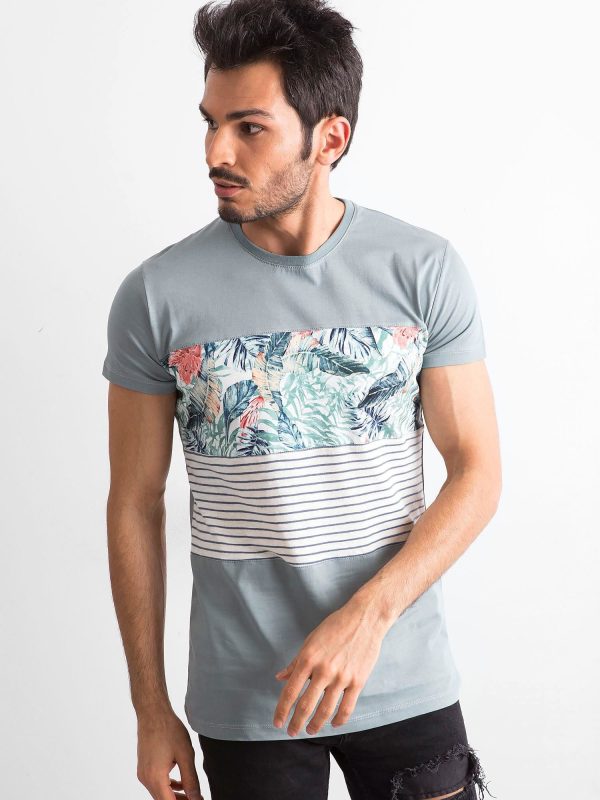 Wholesale Grey Green Men's T-Shirt with Print