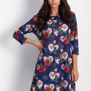 Wholesale Navy blue dress with colorful roses