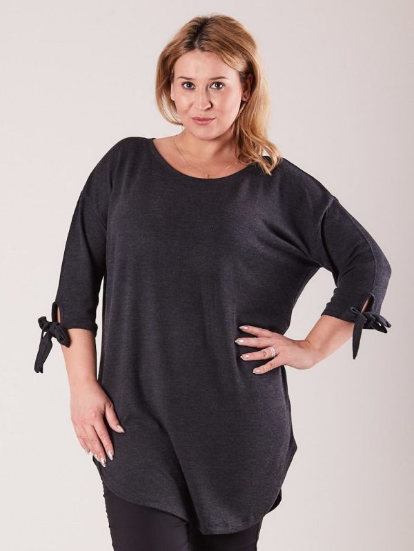 Wholesale Graphite tunic with binding on sleeves PLUS SIZE