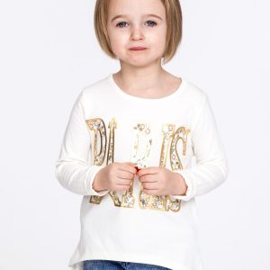 Wholesale Ecru cotton girl blouse with inscription PARIS