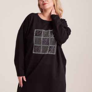 Wholesale Black tunic with plus size applique