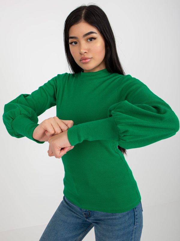 Wholesale Green Ribbed Basic Wide Sleeve Blouse RUE PARIS