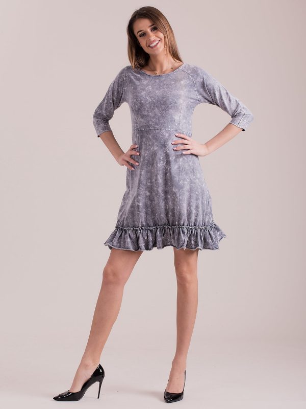 Wholesale Dark Grey Decatized Ruffle Dress