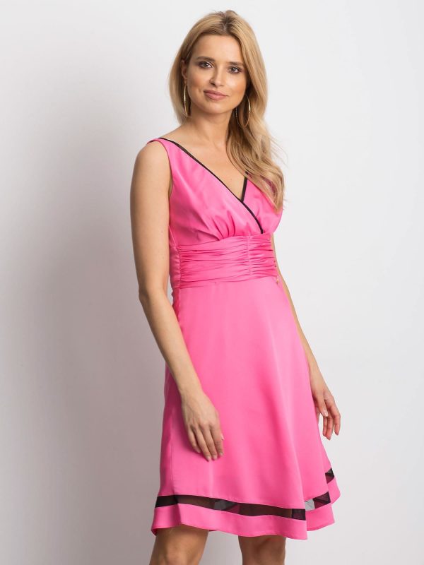 Wholesale Pink V-neck dress with mesh trim