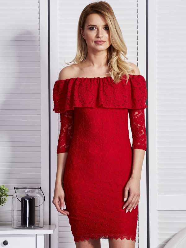 Wholesale Red dress with Spanish neckline