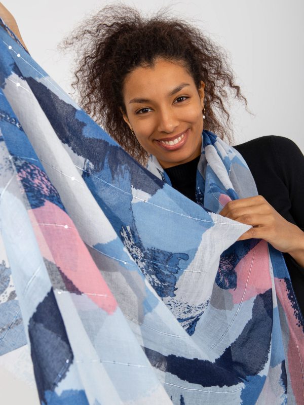 Wholesale Blue Women's Scarf with Print and Applique