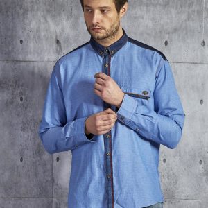 Wholesale Men's Cotton Plain Shirt with Pocket Blue PLUS SIZE