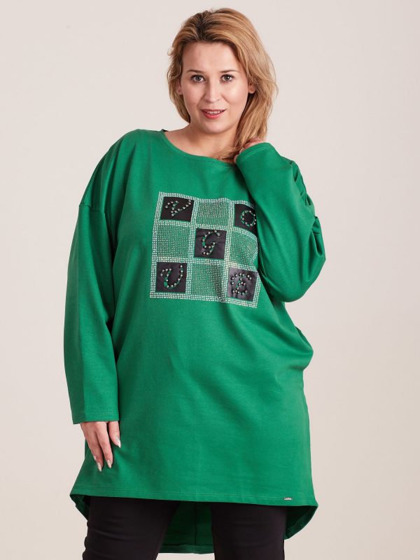 Wholesale Green tunic with plus size applique