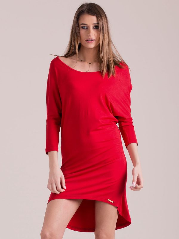 Wholesale Oversize dress with lowered shoulder line red