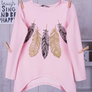 Wholesale Light pink tunic for a girl with feathers