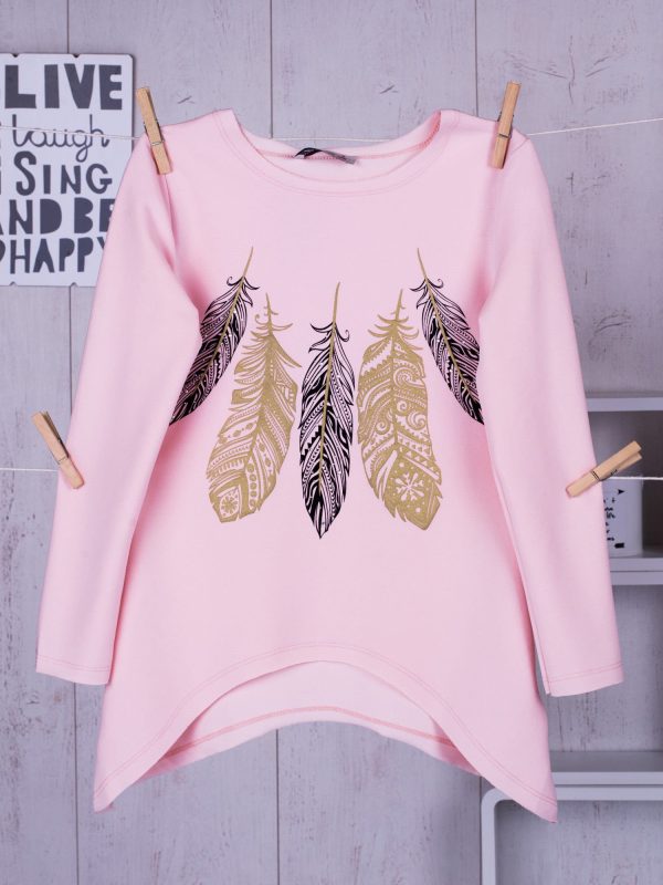 Wholesale Light pink tunic for a girl with feathers