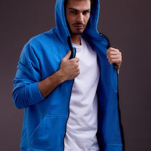 Wholesale Blue sweatshirt for men with hoodie and stripes