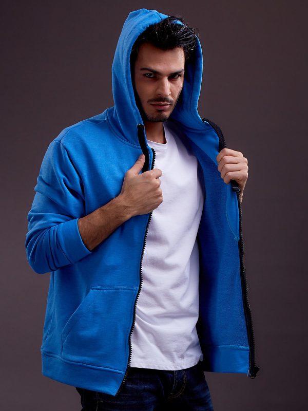 Wholesale Blue sweatshirt for men with hoodie and stripes