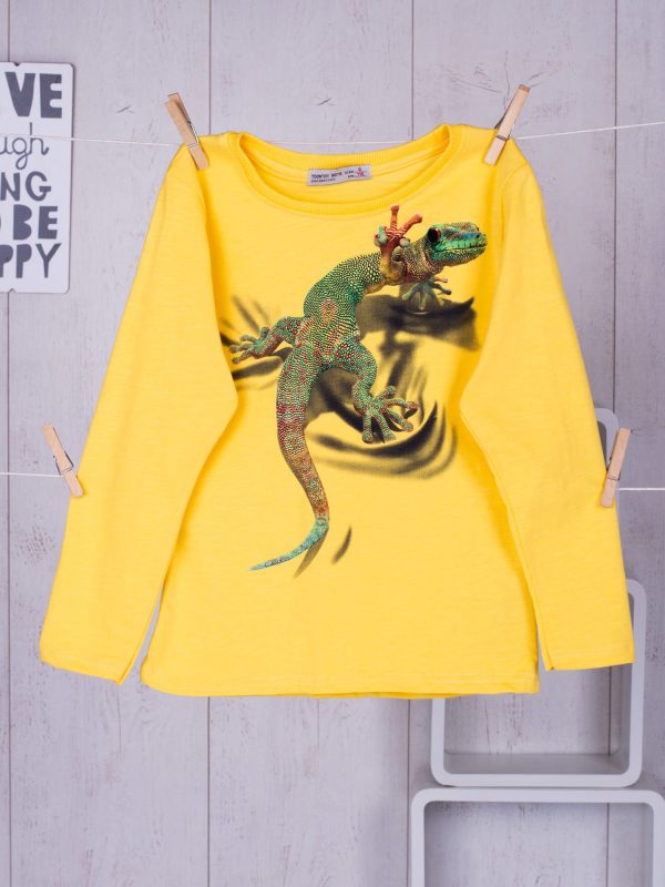 Wholesale Yellow children's blouse with colorful lizard print