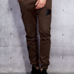 Wholesale Brown jogger pants for men with stitching and patches