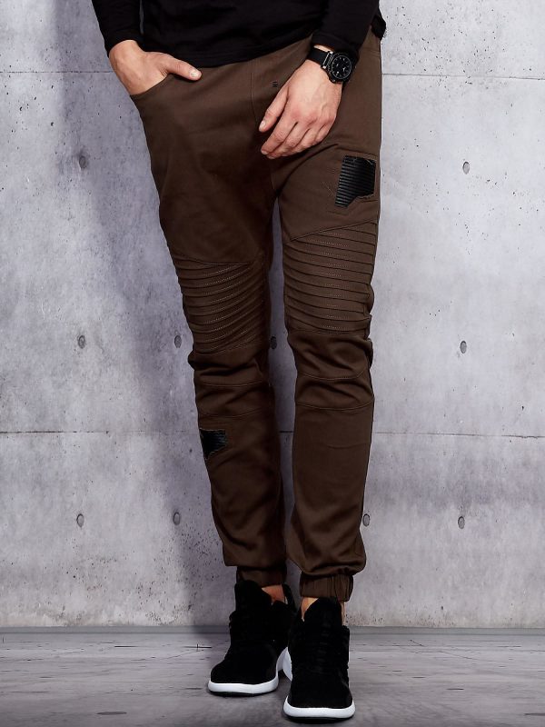 Wholesale Brown jogger pants for men with stitching and patches