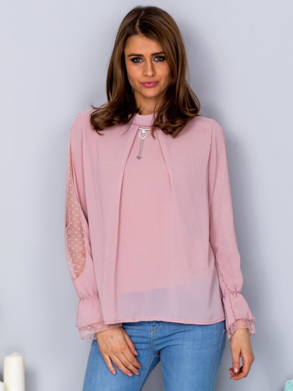 Wholesale Pink chiffon blouse with pendant