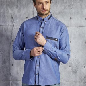 Wholesale Men's cotton denim shirt blue PLUS SIZE