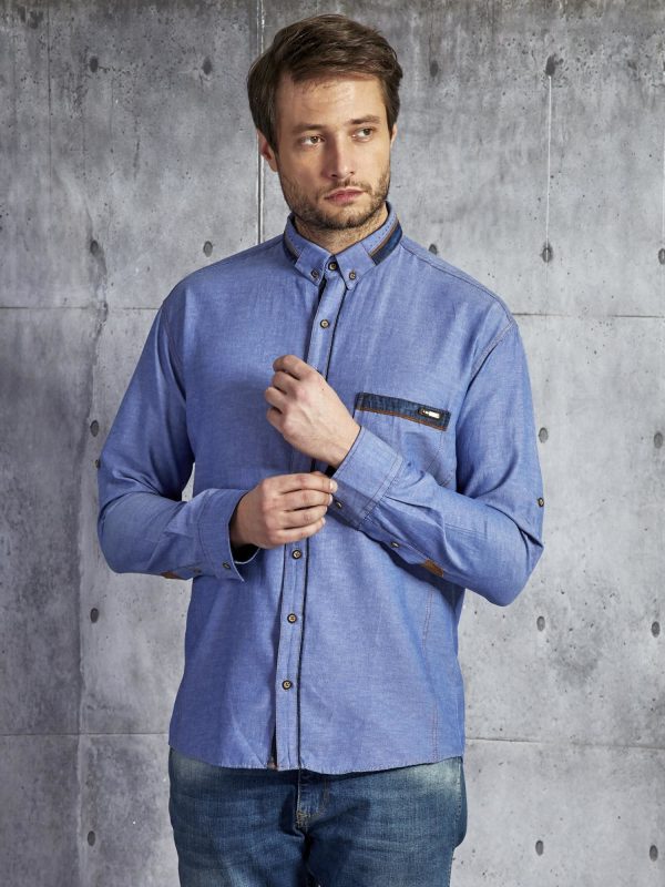 Wholesale Men's cotton denim shirt blue PLUS SIZE