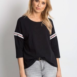 Wholesale Black blouse with applique on sleeves