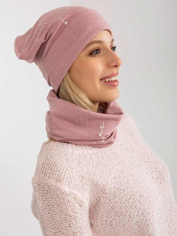 Wholesale Light pink knitted set for winter hat and chimney