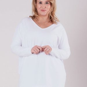 Wholesale White blouse with V-neck PLUS SIZE