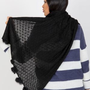 Wholesale Black openwork women's scarf with pompoms