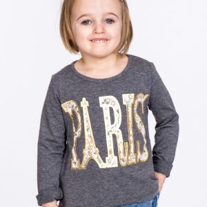 Wholesale Dark grey cotton girl blouse with PARIS inscription