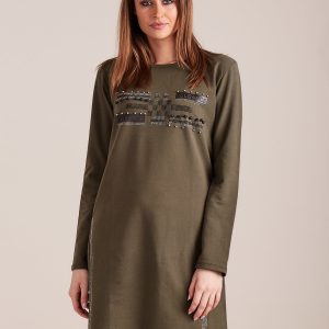 Wholesale Khaki sweatshirt dress with applique