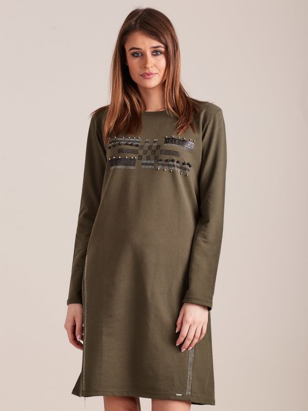 Wholesale Khaki sweatshirt dress with applique