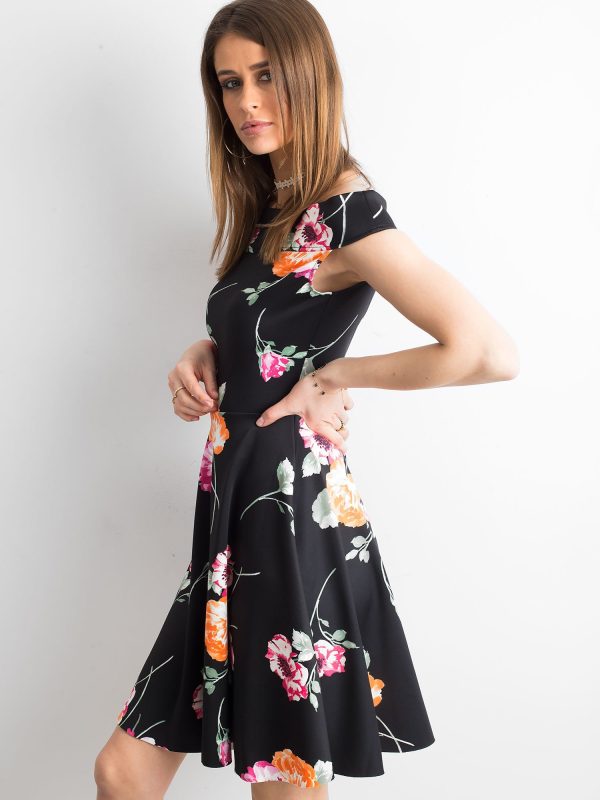 Wholesale Cocktail dress with large flowers black and pink