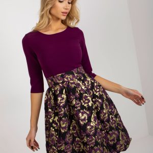 Wholesale Purple and Black Flared Cocktail Dress with Binding