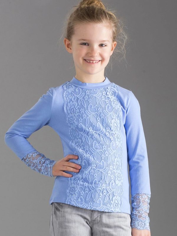 Wholesale Blue Elegant Girls' Blouse with Lace