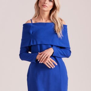 Wholesale Cobalt cold arms dress with wide flounce