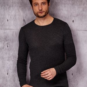 Wholesale Dark gray men's sweater with striped modules