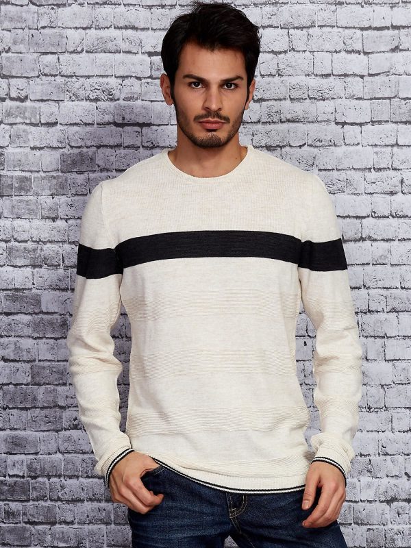 Wholesale Beige men's sweater with contrasting insert