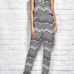 Wholesale Blue long jumpsuit in ethnic motifs