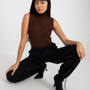 Wholesale Brown Smooth Sleeveless Turtleneck Sweater