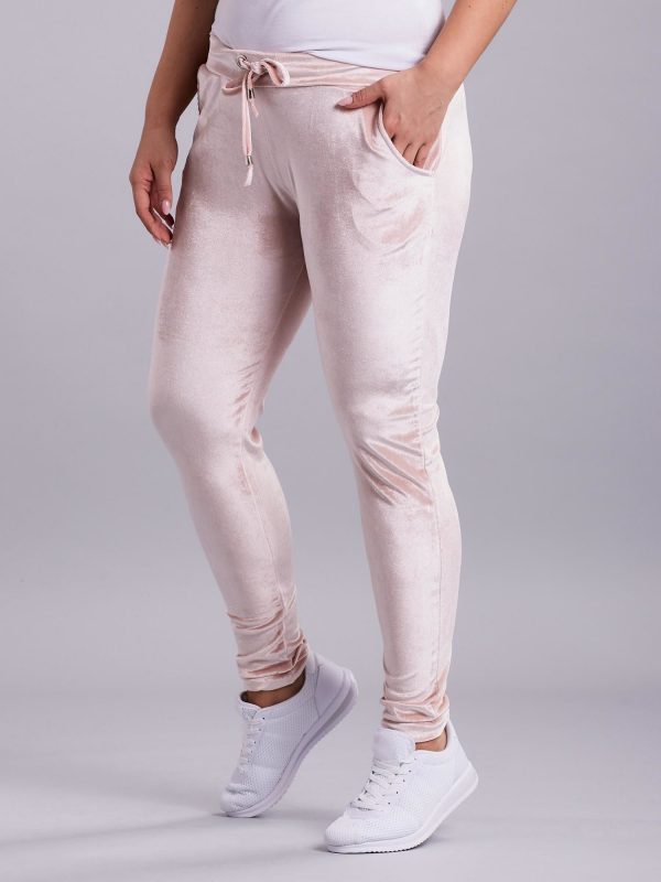 Wholesale Pale Pink Plus Size Velour Sweatpants