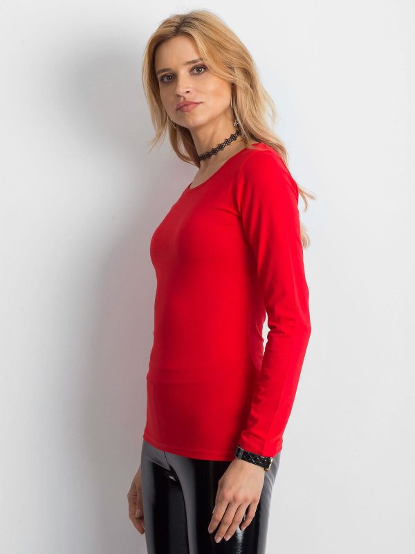 Wholesale Red blouse with decorative braided neckline at the back