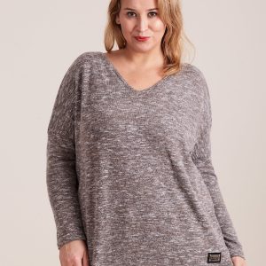 Wholesale Beige light V-neck plus size melange sweater