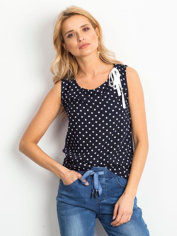 Wholesale Navy blue polka dot top with bow