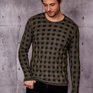 Wholesale Green Men's Sweater in Braided Pattern