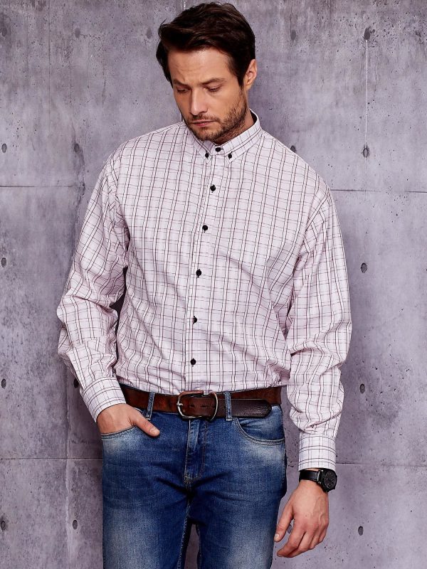 Wholesale Men's white and red checkered shirt PLUS SIZE