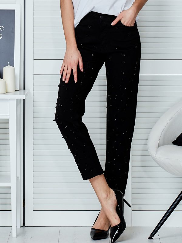 Wholesale Black straight trousers with pearls