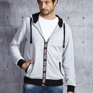 Wholesale Grey men's sweatshirt with zipper inscription